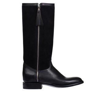 Lucchese Sharon Suede Tassel Riding Boot, Black - NIB